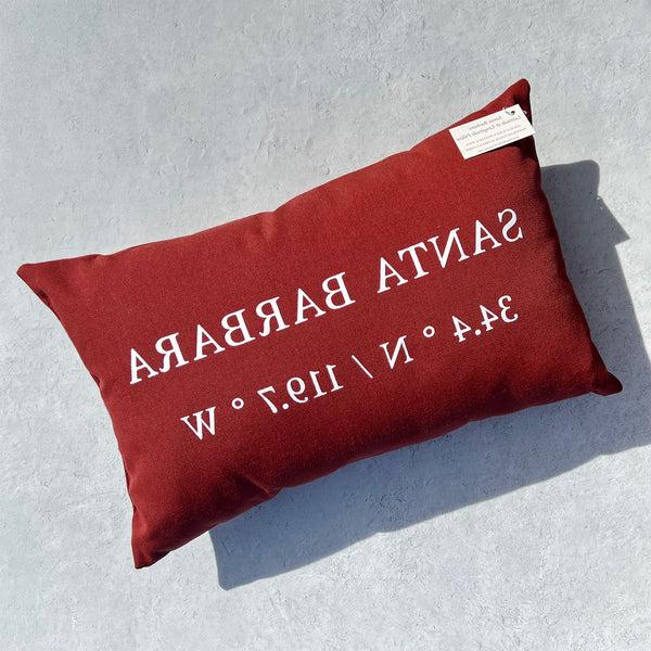 Santa Barbara Latitude / Longitude Pillow in Red